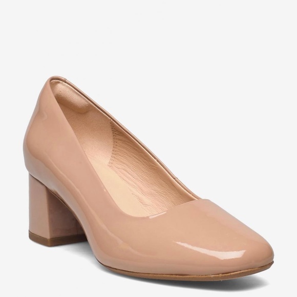 Clarks Sheer 55 Praline Patent Court Shoes Nude Leather Block Heel Pumps 7.5 - Picture 15 of 16